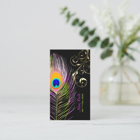 PixDezines Peacock+フィリグリー旋回 名刺 (スタンド正面)