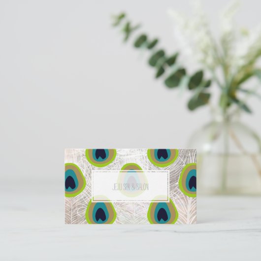 PixDezines peacock feather/フェイクsilver 名刺 (スタンド正面)