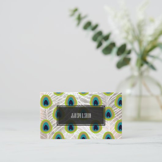 PixDezines peacock feather/フェイクsilver 名刺 (スタンド正面)