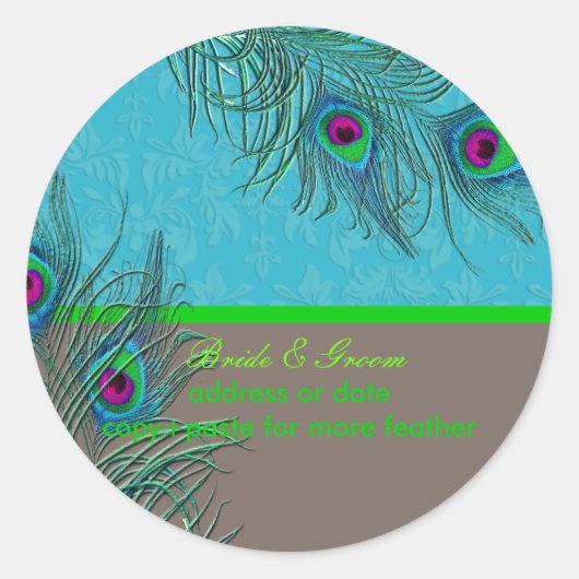PixDezines Peacock Feather/diy背景色 ラウンドシール (正面)