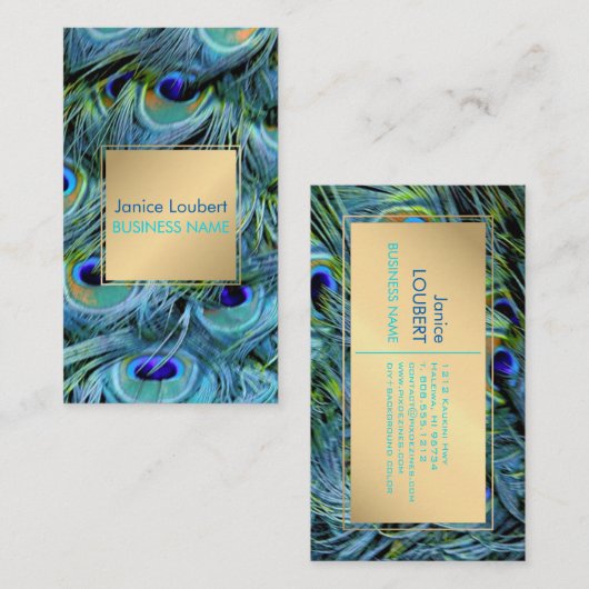 PixDezines Peacock Fethere/Cobalt/Aqua 名刺 (正面/裏面)