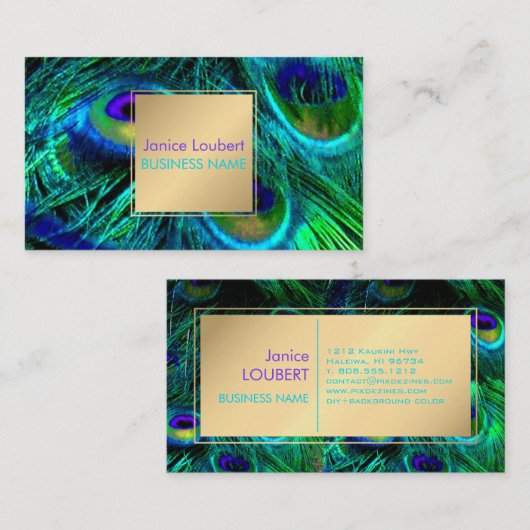 PixDezines Peacock Fethere/Cobalt/Aqua 名刺 (正面/裏面)