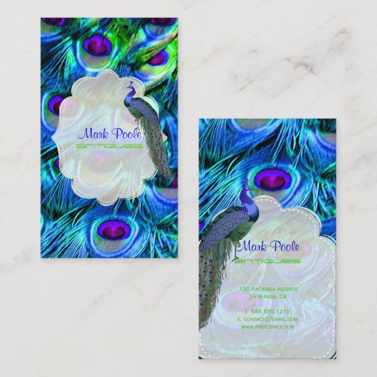 PixDezines Peacock Fethere/Cobalt Blue 名刺 (正面/裏面)