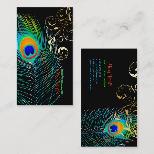 PixDezines Peacock+filigree旋回 名刺 (正面/裏面)
