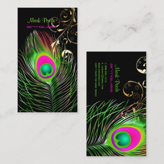 PixDezines Peacock+filigree旋回/diy背景 名刺 (正面/裏面)