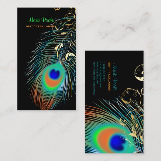 PixDezines Peacock+filigree旋回/diy背景 名刺 (正面/裏面)