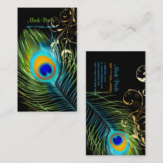 PixDezines Peacock+filigree旋回/diy背景 名刺 (正面/裏面)