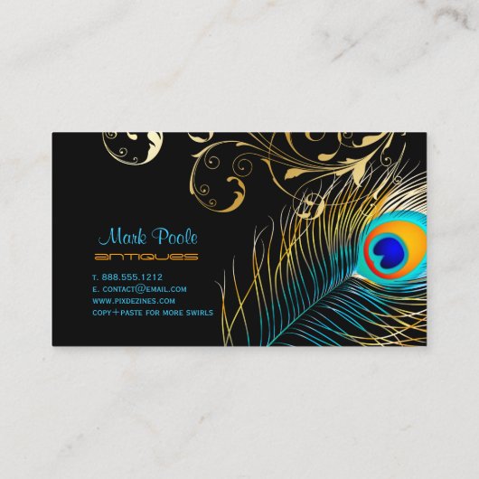 PixDezines Peacock+filigree旋回/diy背景 名刺 (裏面)