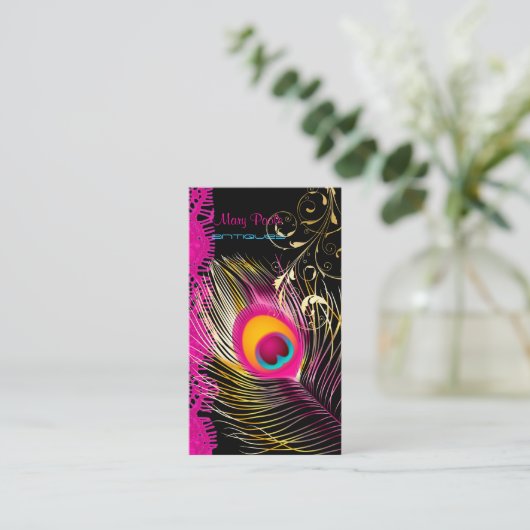 PixDezines Peacock+filigree+lace/diy背景 名刺 (スタンド正面)