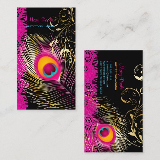 PixDezines Peacock+filigree+lace/diy背景 名刺 (正面/裏面)