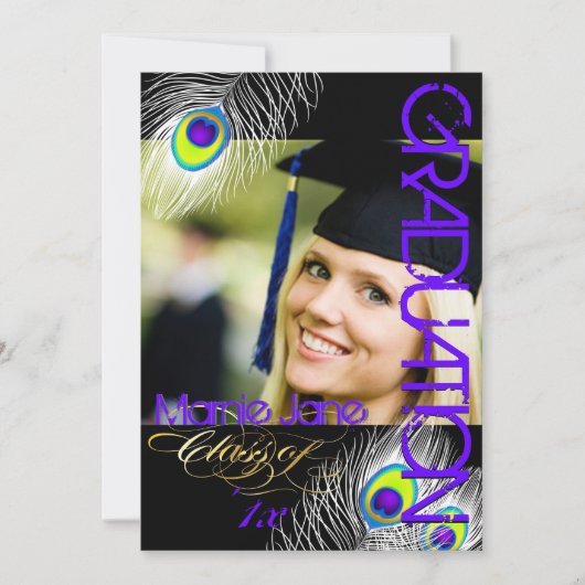 PixDezines Peacock Graduation/DIY 背景 招待状 (正面)