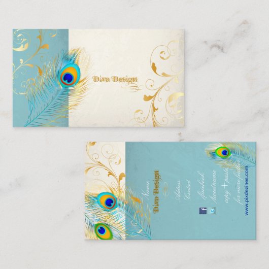 PixDezines peacock pizazz+filigree旋回 名刺 (正面/裏面)