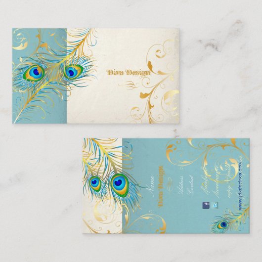 PixDezines peacock pizzazz+filigree旋回 名刺 (正面/裏面)