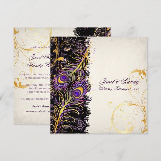 PixDezines peacock pizzazz, filigree+swarls+black  招待状 (正面/裏面)