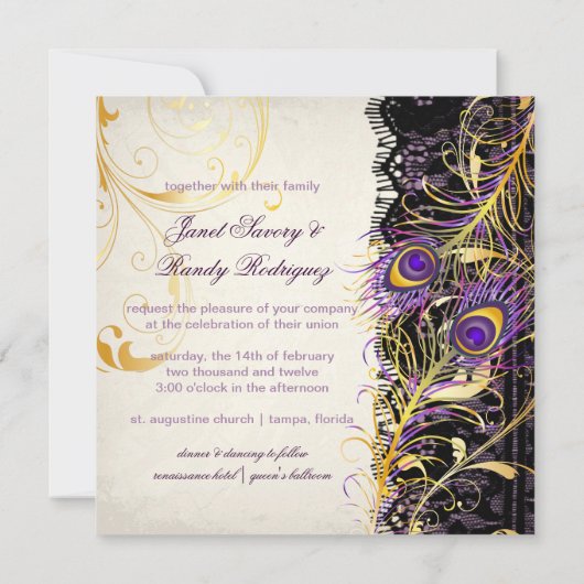 PixDezines peacock pizzazz, filigree+swarls+black  招待状 (裏面)