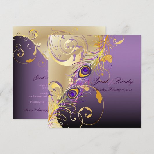 PixDezines peacock pizzazz filigree+swarls/DIY 招待状 (正面/裏面)