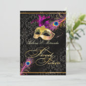 PixDezines peacock sweet 16 masquerade/DIYカラー!! 招待状 (スタンド正面)