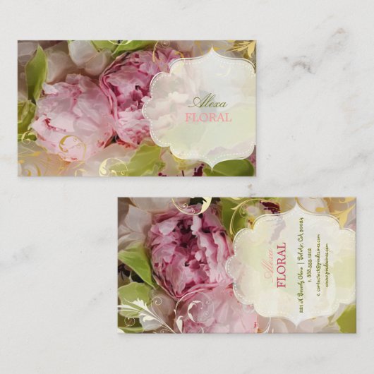 PixDezines Peonies+グリーンオーキッド 名刺 (正面/裏面)