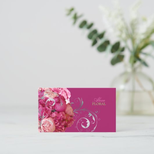 PixDezines Peonies/Hydrangeas/DIY背景 名刺 (スタンド正面)