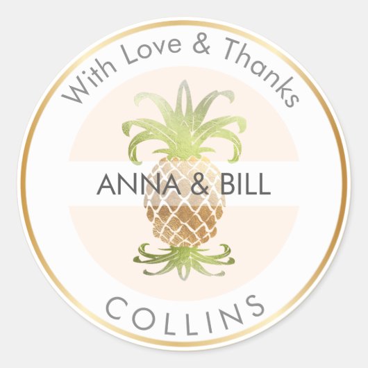 PixDezines Pineapple フェイク金ゴールド/DIYありがとう ラウンドシール (正面)