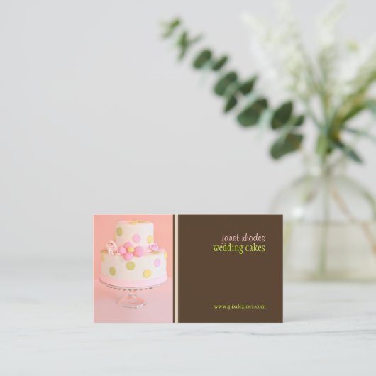 PixDezines Pink結婚のケーキ 名刺 (スタンド正面)