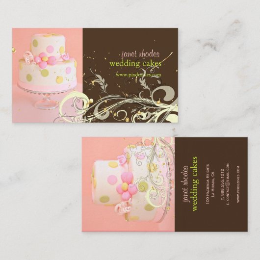 PixDezines PINK+CHOCOLATE/結婚' CAKE/SWARLS 名刺 (正面/裏面)