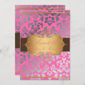 PixDezines Pink Damask/Sweet 16/tiara/diyカラー 招待状 (正面/裏面)