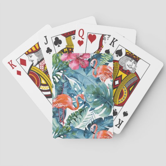 PixDezines Pink Flamingosティール(緑がかった色)Foliage トランプ (裏面)