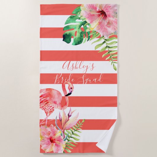 PixDezines PINK FLAMINGOS、熱帯テーマ ビーチタオル (正面)