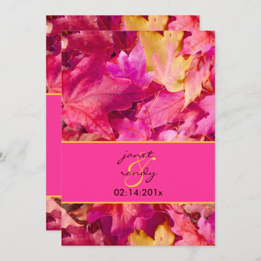 PixDezines Pink Maple秋の結婚式/DIYカラー 招待状 (正面/裏面)