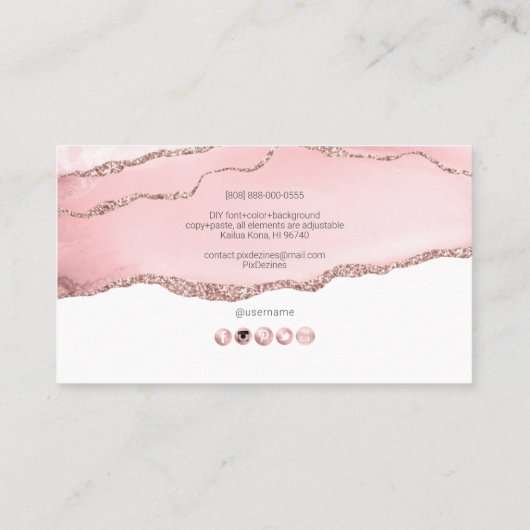 PixDezines Pink Muave Water Color Agate 名刺 (裏面)