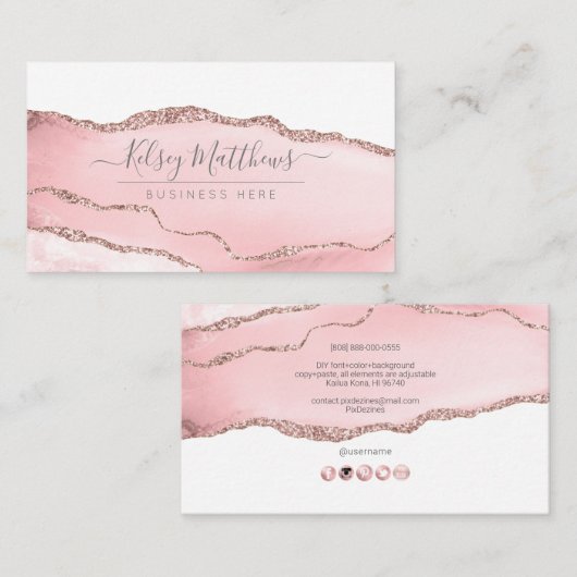 PixDezines Pink Muave Water Color Agate 名刺 (正面/裏面)