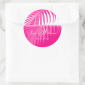 PixDezines Pink Palm Fronds、DIY背景 ラウンドシール (バッグ)