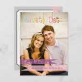 PixDezines pink+purple日付を保存 案内ポストカード (正面/裏面)