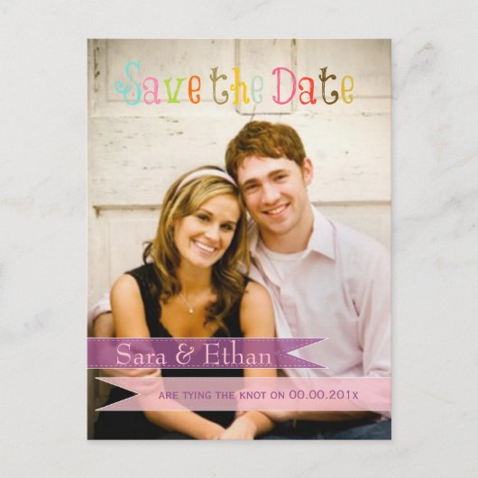 PixDezines pink+purple日付を保存 案内ポストカード (正面)