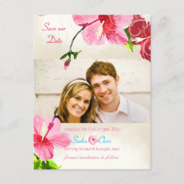 PixDezines pink/red hibiscus/save the date 案内ポストカード