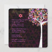 PixDezines Pink Tree of Lifeバルミツワー 招待状 (裏面)