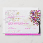 PixDezines Pink Tree of Life/Stars/バルミツワー 招待状 (裏面)