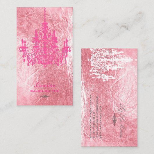 PixDezines Pink+White Chandelier/フェイクfoil 名刺 (正面/裏面)