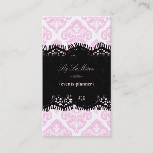 PixDezines Pink+White Olivia Damask/diy背景 名刺 (正面)