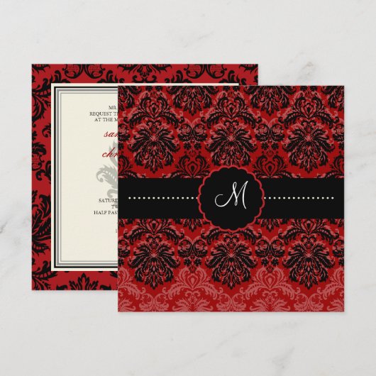 PixDezines Pique、Damask/Black+DIY Red Velvet 招待状 (正面/裏面)
