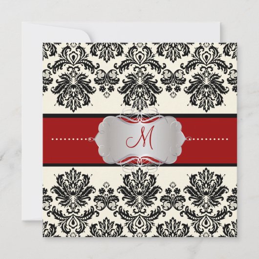 PixDezines Pique、Damask/DIYカラー/黒+白 招待状 (正面)