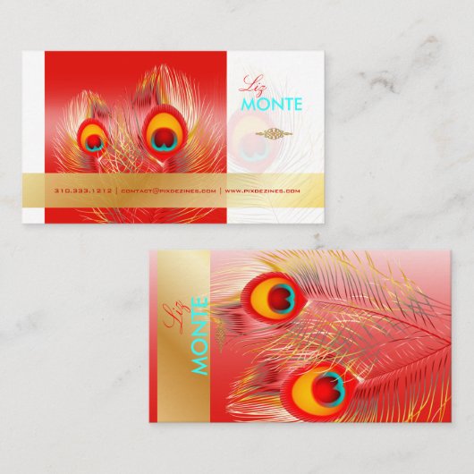 PixDezines Pizzazz Peacock Fether for長寿 名刺 (正面/裏面)