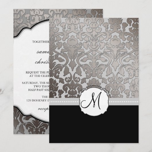 PixDezines Platinum ダマスク/DIY 背景 招待状 (正面/裏面)
