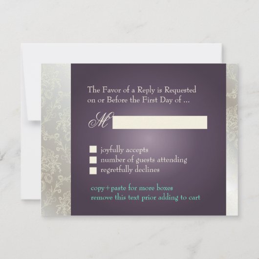 PixDezines plum+silver rsvp、dolcedamask 出欠カード (裏面)