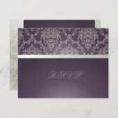 PixDezines plum+silver rsvp、dolcedamask 出欠カード (正面/裏面)