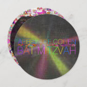 PixDezines psychedelic stars/neon/bat mitzvah 招待状 (正面/裏面)