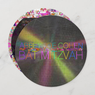 PixDezines psychedelic stars/neon/bat mitzvah 招待状