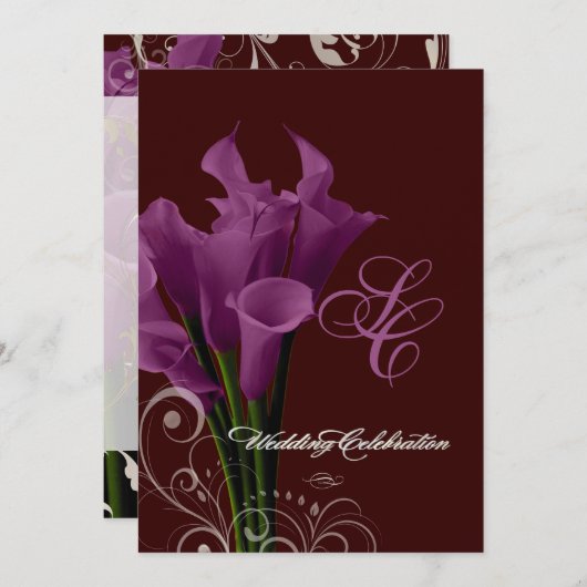 PixDezines purple calla lilies/diy 招待状 (正面/裏面)