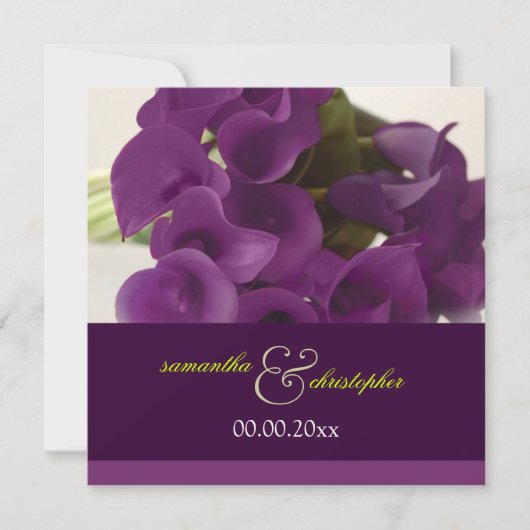 PixDezines PURPLE CALLA LILY BOUQUET 招待状 (正面)